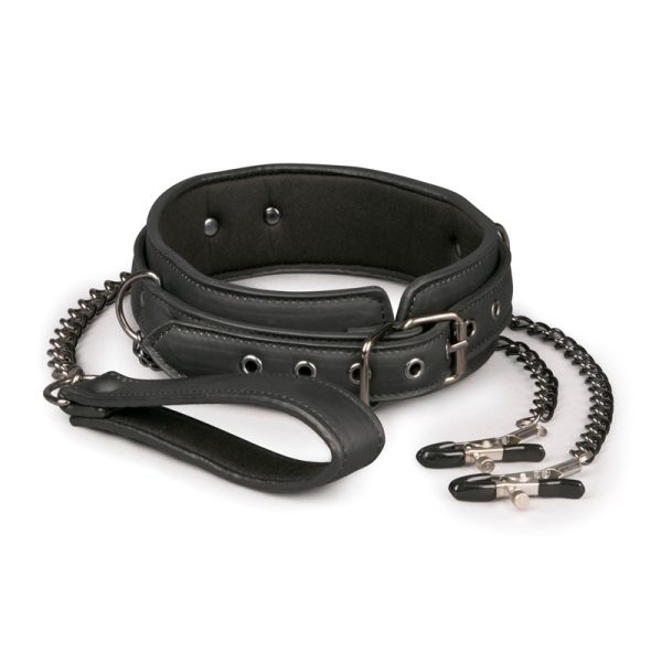 Easytoys Fetish Collection - Collier cuir avec chaînes de seins